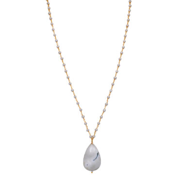 Solar quartz Gemstone With Pearl Chain Yellow Rhodium Plating