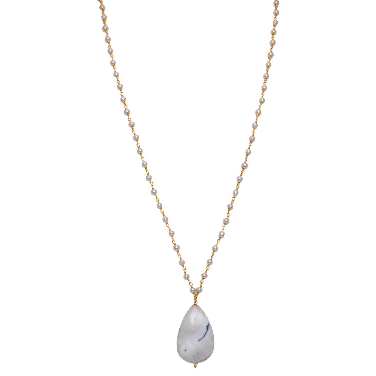 Solar quartz Gemstone With Pearl Chain Yellow Rhodium Plating