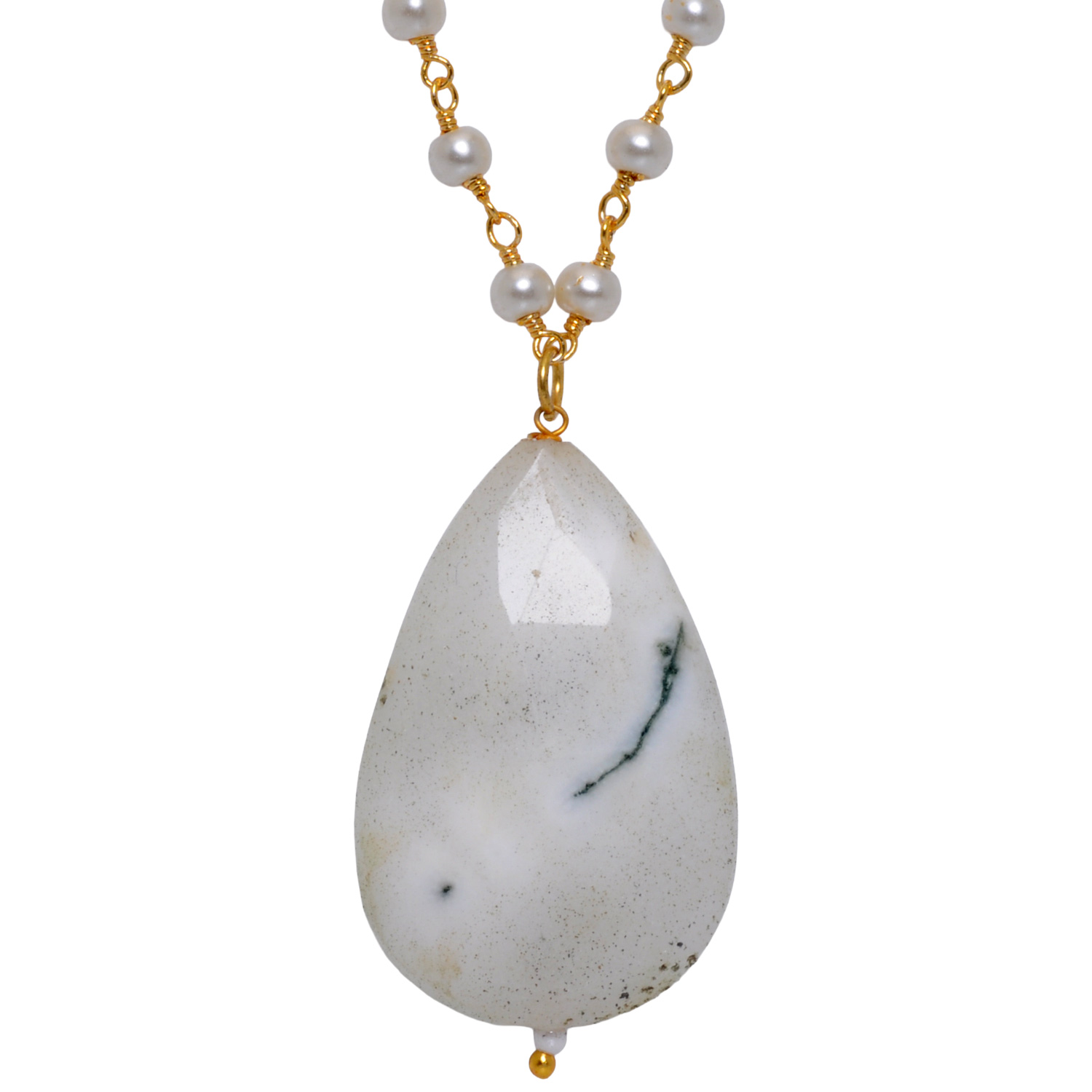 Solar quartz Gemstone With Pearl Chain Yellow Rhodium Plating - Image 4