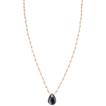 Rutile quatz Gemstone With Pearl Chain Yellow Rhodium Plating