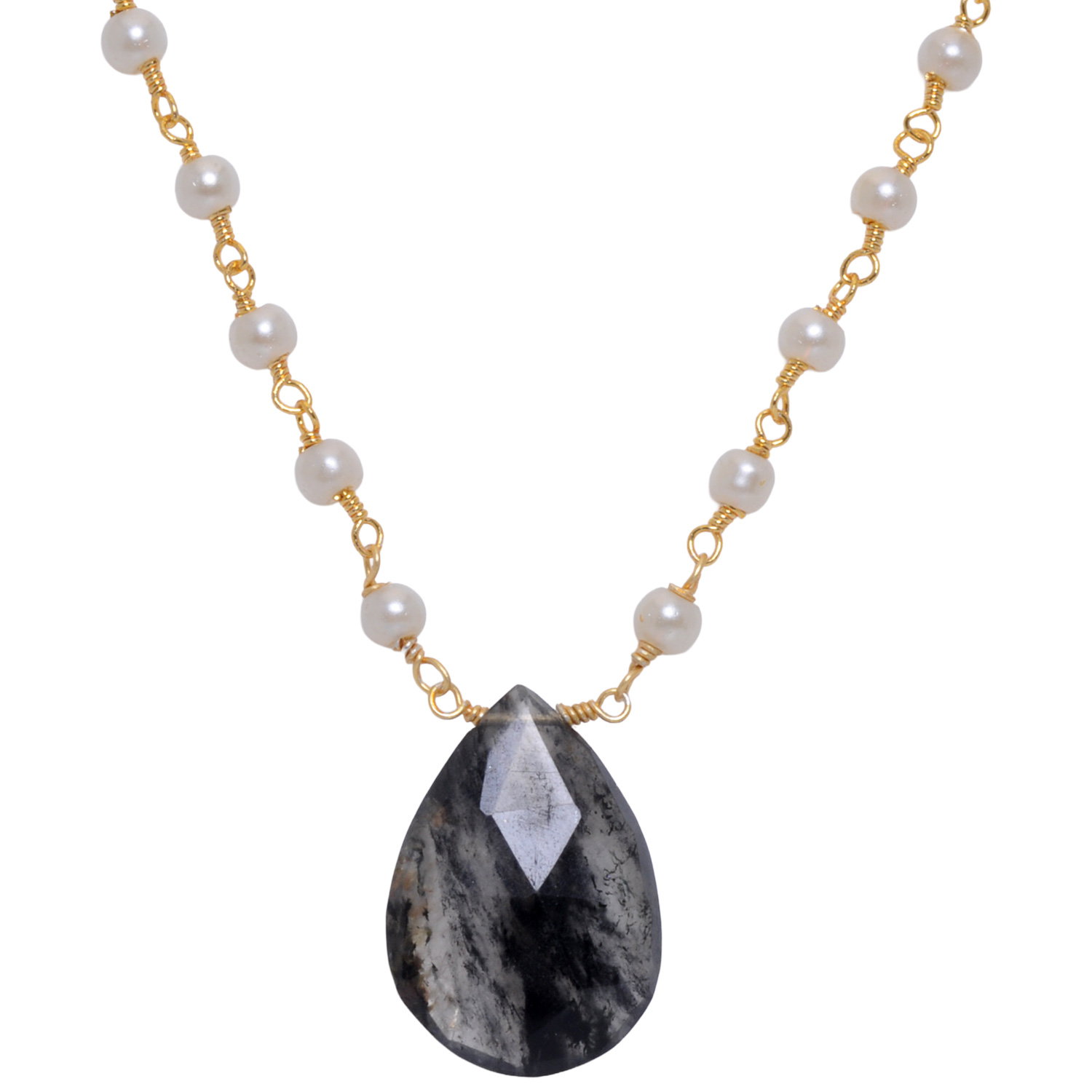 Rutile quatz Gemstone With Pearl Chain Yellow Rhodium Plating - Image 4