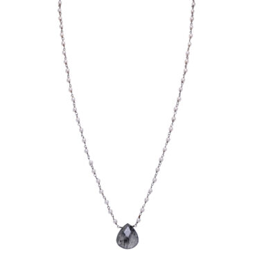 Rutile quatz Gemstone With Pearl Chain Black Rhodium Plating