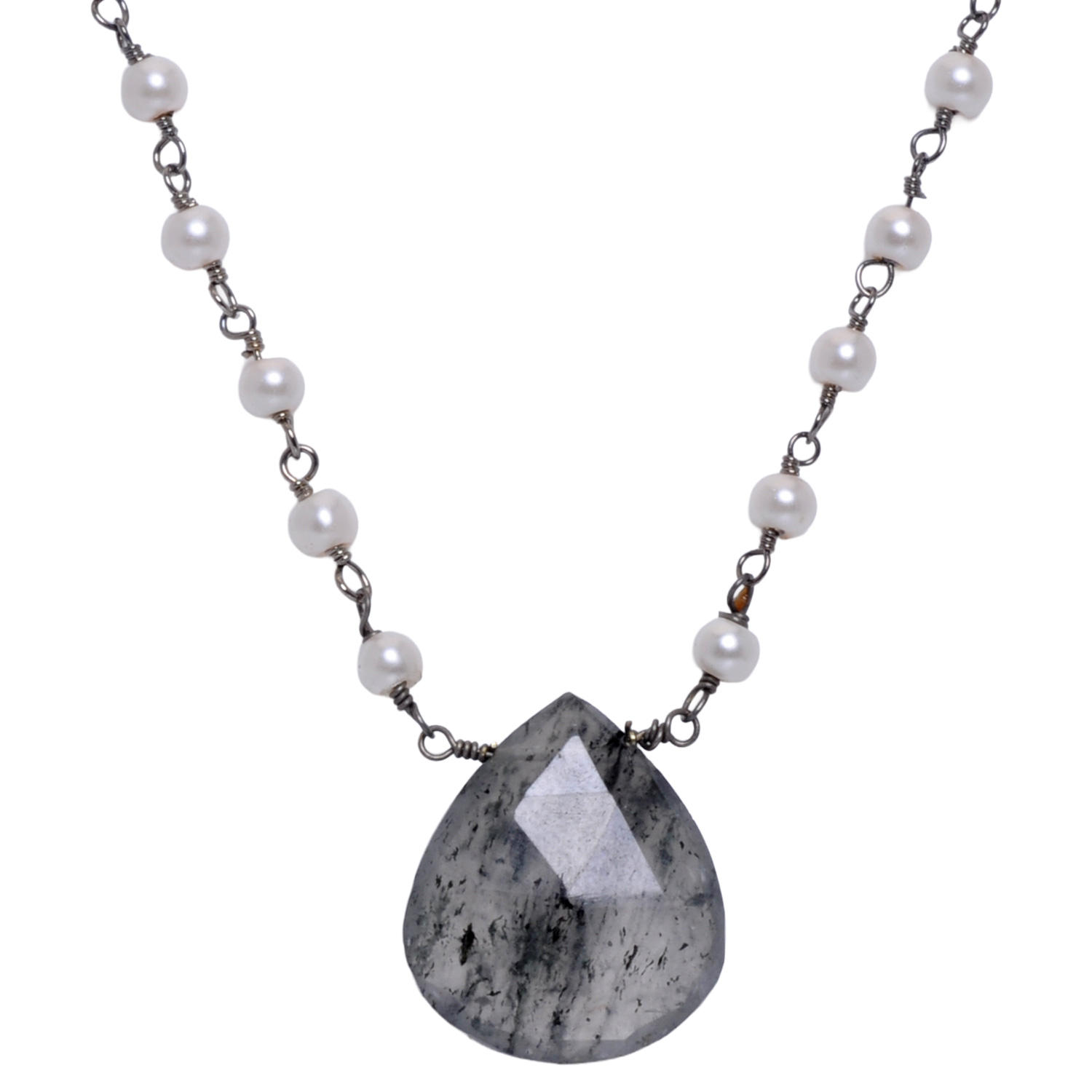 Rutile quatz Gemstone With Pearl Chain Black Rhodium Plating - Image 4