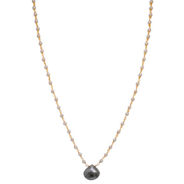 Rutile quatz Gemstone With Pearl Chain Yellow Rhodium Plating