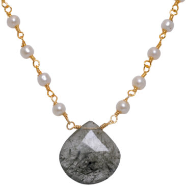 Rutile quatz Gemstone With Pearl Chain Yellow Rhodium Plating
