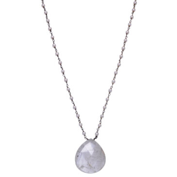 Rutile quatz Gemstone With Pearl Chain Black Rhodium Plating