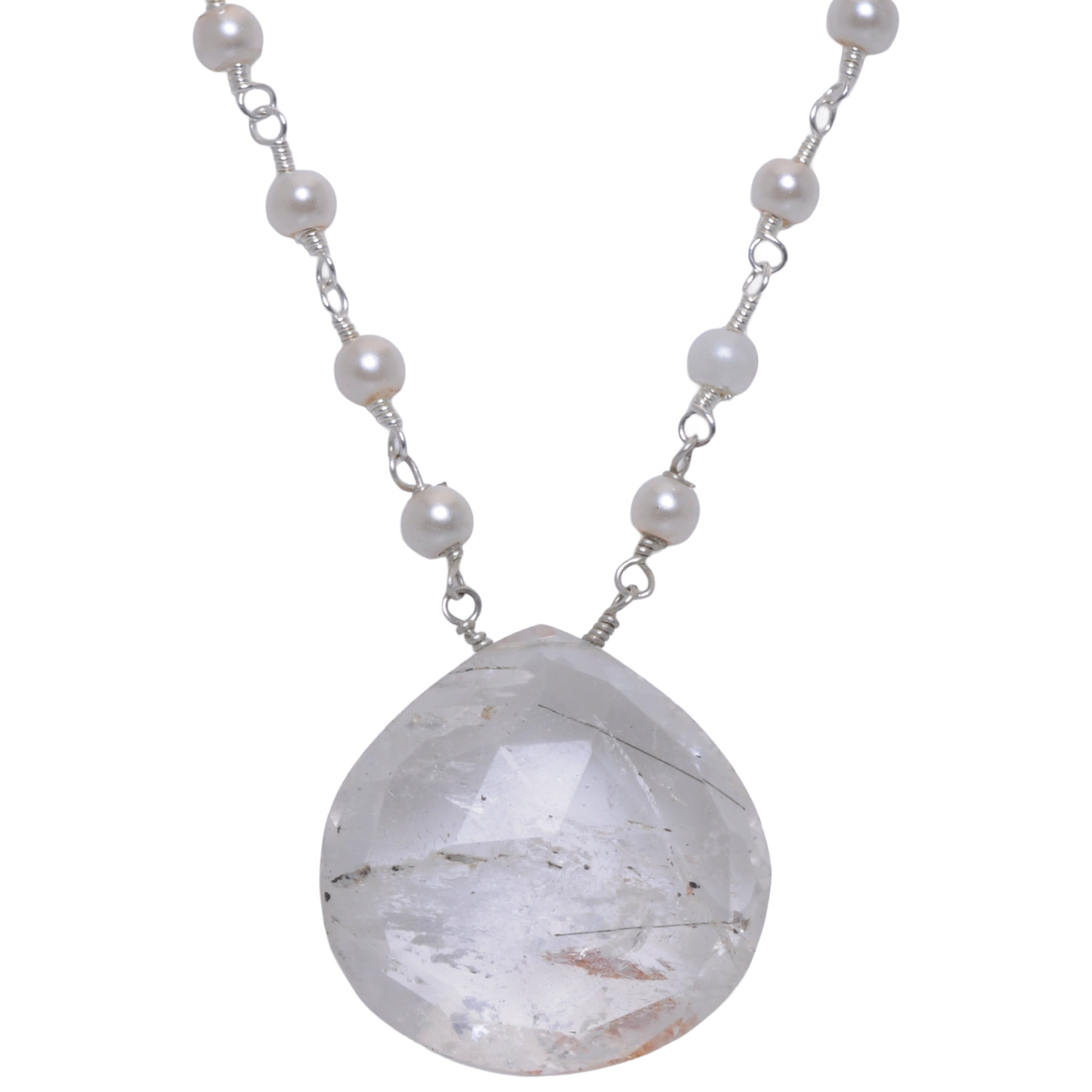 Rutile quatz Gemstone With Pearl Chain White Rhodium Plating - Image 4