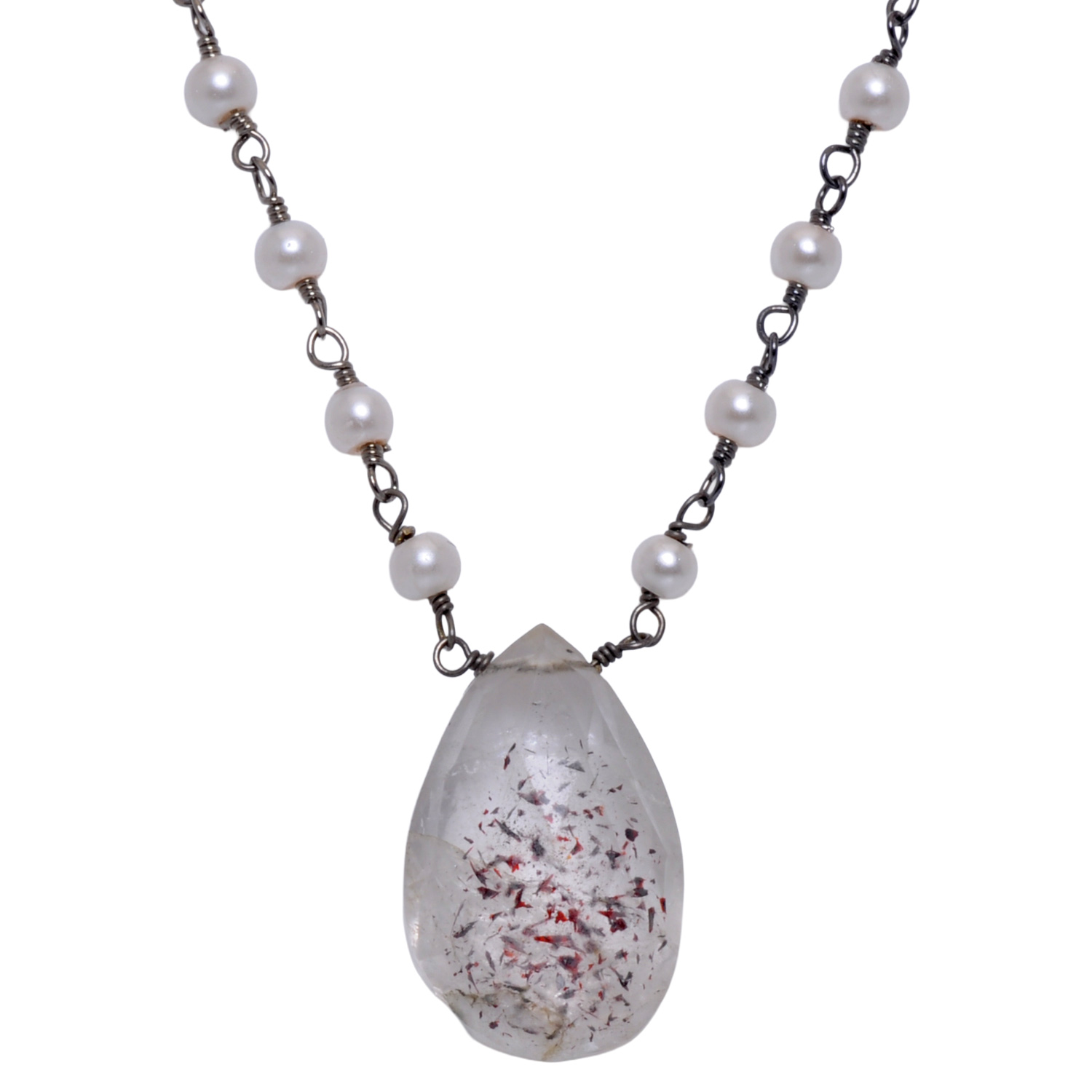 Rutile quatz Gemstone With Pearl Chain Black Rhodium Plating - Image 4