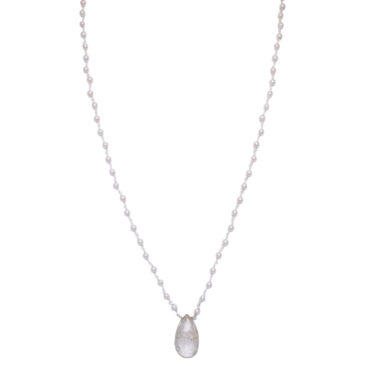 Gold Rutile quatz Gemstone With Pearl Chain White Rhodium Plating