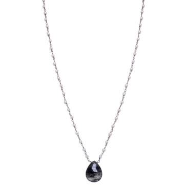 Rutile quatz Gemstone With Pearl Chain Black Rhodium Plating