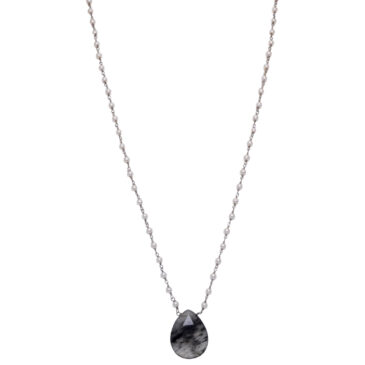 Rutile quatz Gemstone With Pearl Chain Black Rhodium Plating
