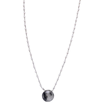 Rutile quatz Gemstone With Pearl Chain Black Rhodium Plating