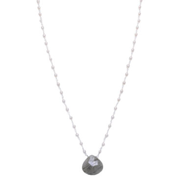 Rutile quatz Gemstone With Pearl Chain White Rhodium Plating