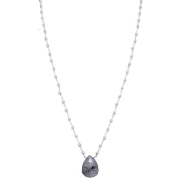 Rutile quatz Gemstone With Pearl Chain White Rhodium Plating