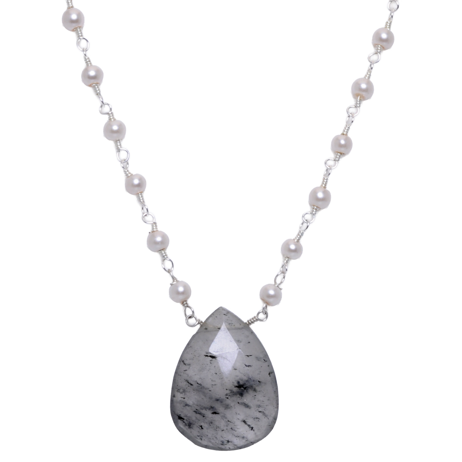 Rutile quatz Gemstone With Pearl Chain White Rhodium Plating - Image 4