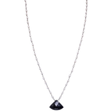 Black Tourmaline Gemstone With Pearl Chain Black Rhodium Plating