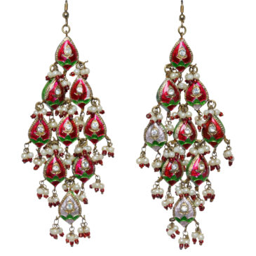Red, Green & Golden color Beautiful Handmade Lacquer Earring