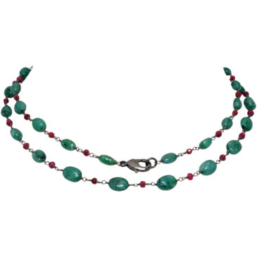 Ruby & Emerald Gemstone Bead Chain Knotted In .925 Sterling Silver (black Rhodium)