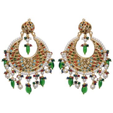 Multicolor stone studded Chand bali Earring with Enamel Work