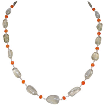 Aquamarine & Carnelian Gemstone Chain Knotted In .925 Sterling Silver