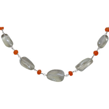 Aquamarine & Carnelian Gemstone Chain Knotted In .925 Sterling Silver