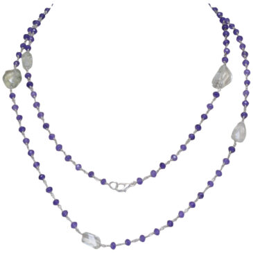Green & Purple Amethyst Gemstone Chain Knotted In .925 Sterling Silver