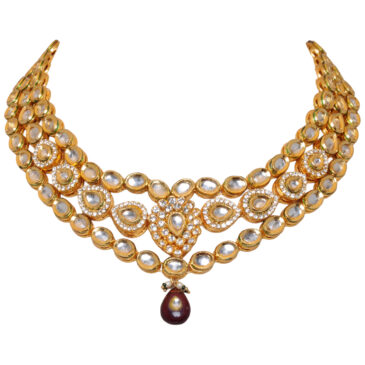 Bollywood Bridal Jewelry -Ruby & Topaz Studded With Enamel Work Jaddu Set