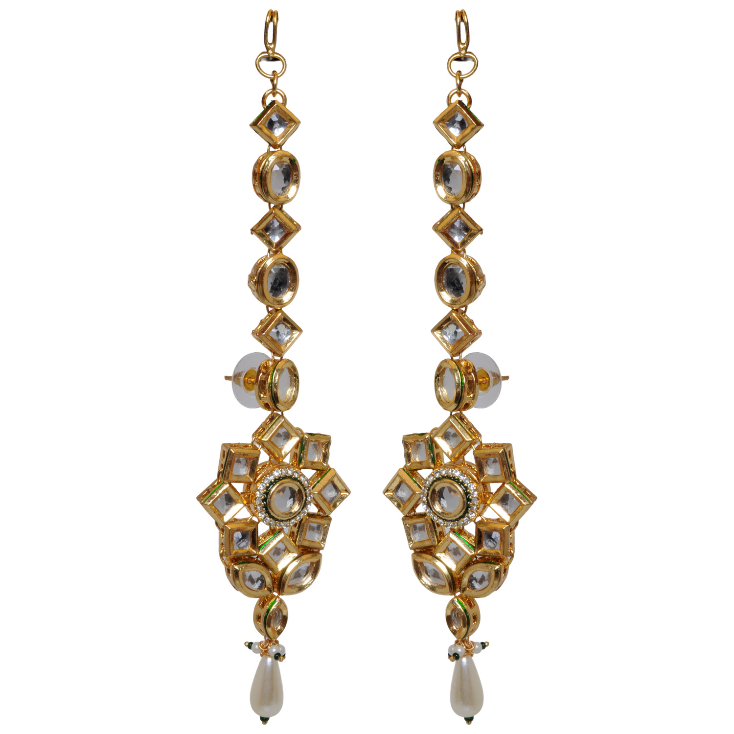 Bollywood Bridal Jewelry - Topaz Studded With Enamel Work Jaddu Set - Image 3