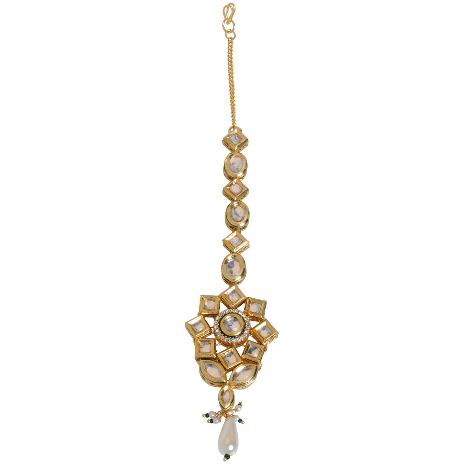 Bollywood Bridal Jewelry - Topaz Studded With Enamel Work Jaddu Set - Image 4