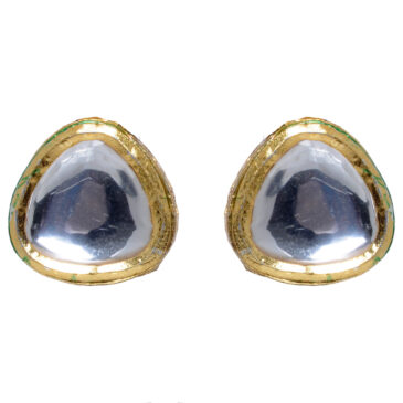 polki studded trilian shape in gold plated earrings