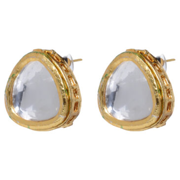 polki studded trilian shape in gold plated earrings