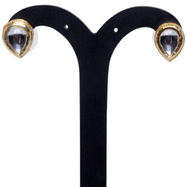 pear shape polki studded in gold plated earrings