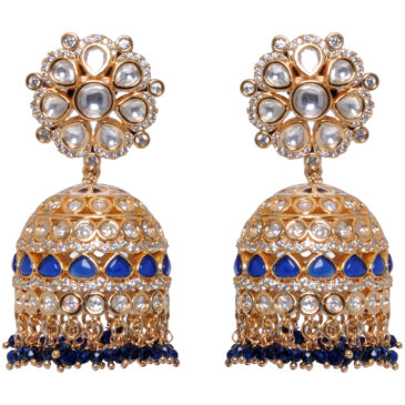 Blue Sapphire & Moissanite Jhumki Style Gold Plated Earrings