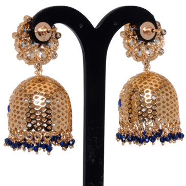Blue Sapphire & Moissanite Jhumki Style Gold Plated Earrings