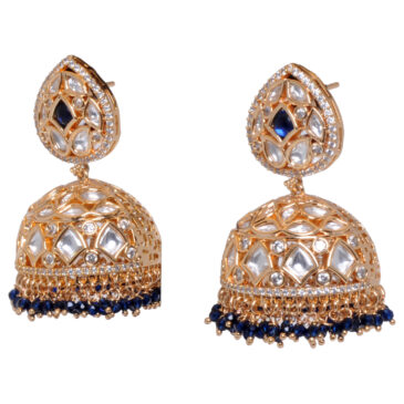 Blue Sapphire & Moissanite Studded Jhumki Style Gold Plated Earrings