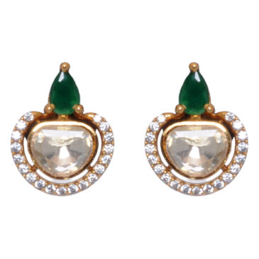 Emerald & Moissanite Studded Gold Plated Earrings