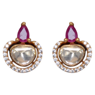 Ruby & Moissanite Studded Gold Plated Earrings