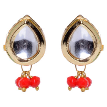 Kundan Studded Pear Shape Tops With Red Jasper Hanging Beads