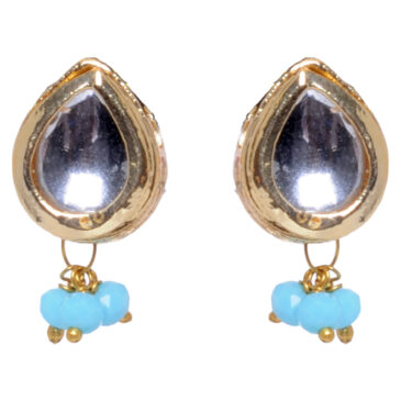 Kundan Studded Pear Shape Tops With Turquoise Hanging Beads