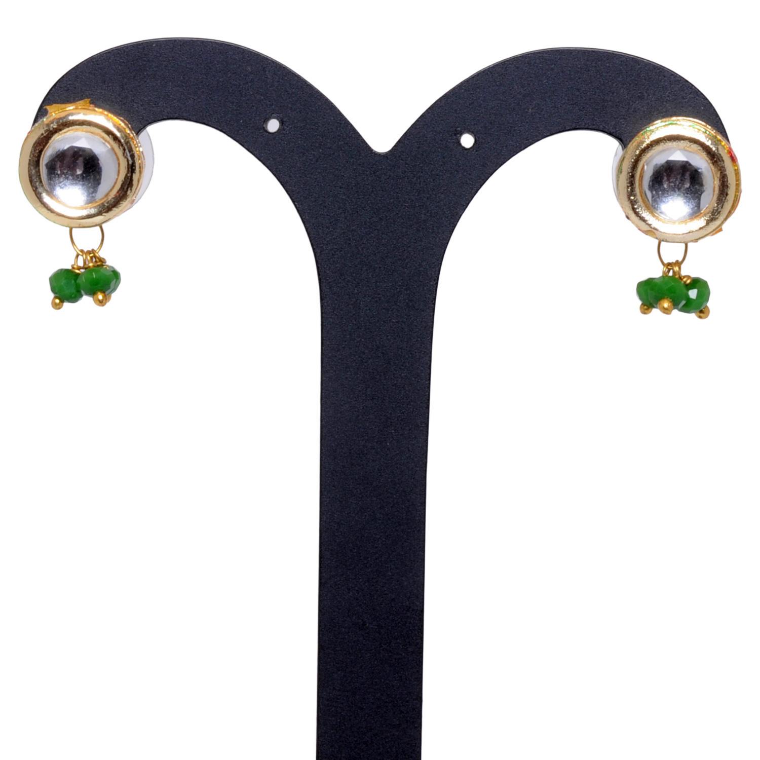 Kundan Studded Round Shape Tops With Emerald Hanging Beads - Image 4