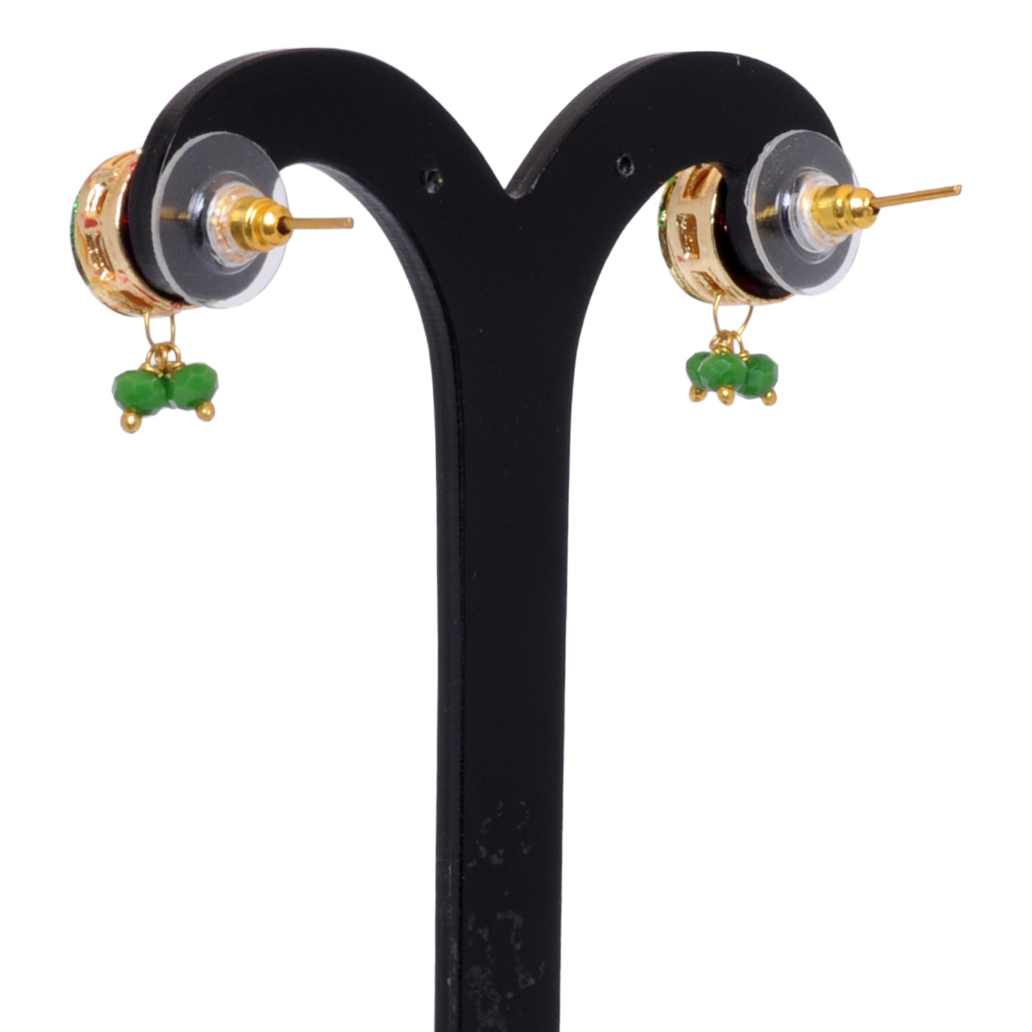 Kundan Studded Round Shape Tops With Emerald Hanging Beads - Image 3