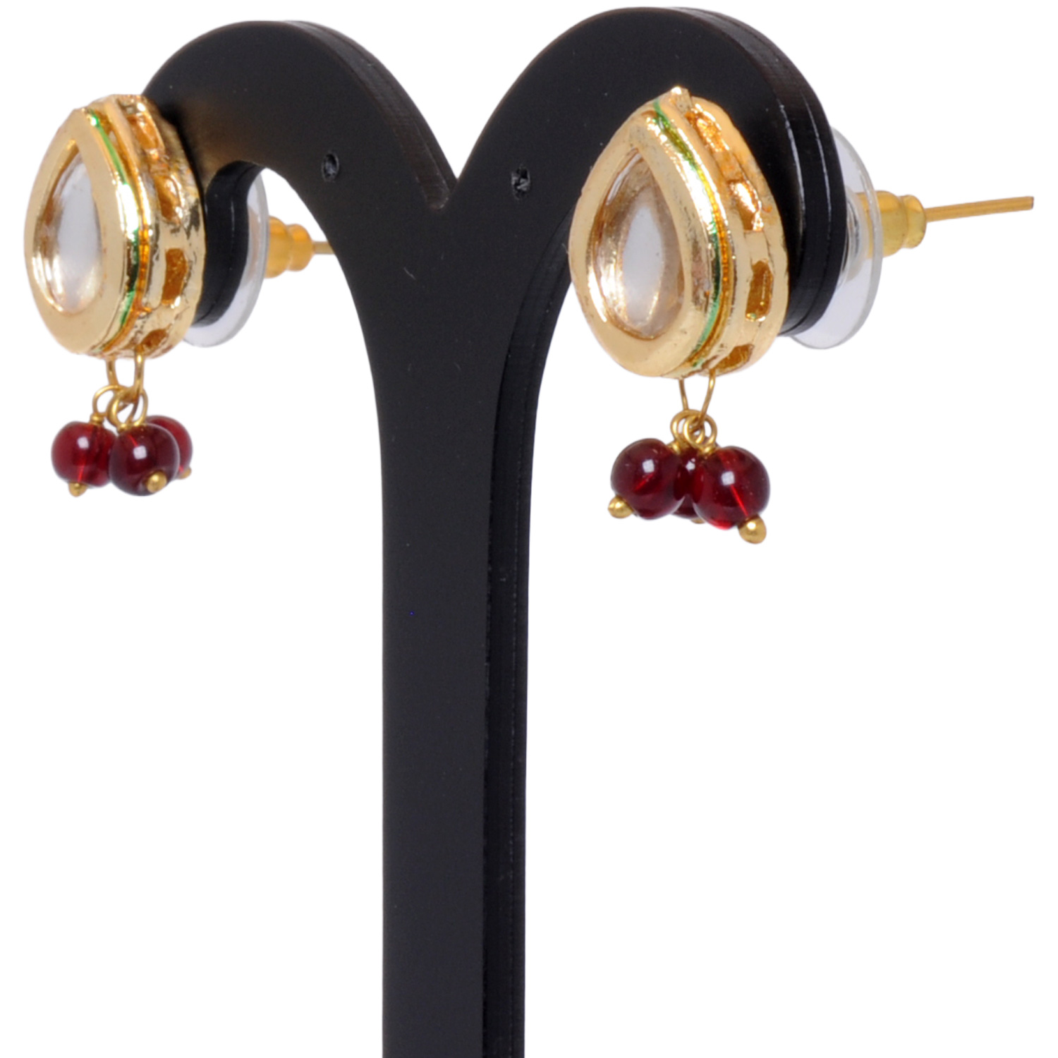 Kundan Studded Pear Shape Tops With garnet Hanging Beads - Image 3