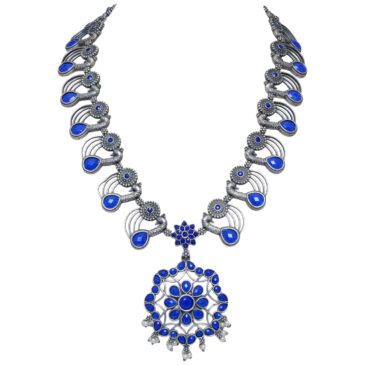 Lapis Color Stone studded Oxidised Long Necklace & Earrings