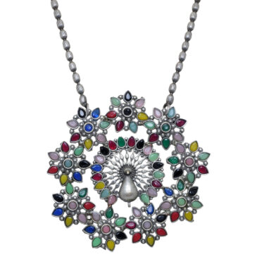 Multicolor Stone studded Oxidised Long Necklace & Earrings