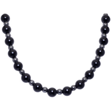 black Onyx & Gunmetal Gemstone Beads Choker Necklace