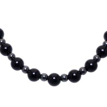 black Onyx & Gunmetal Gemstone Beads Choker Necklace