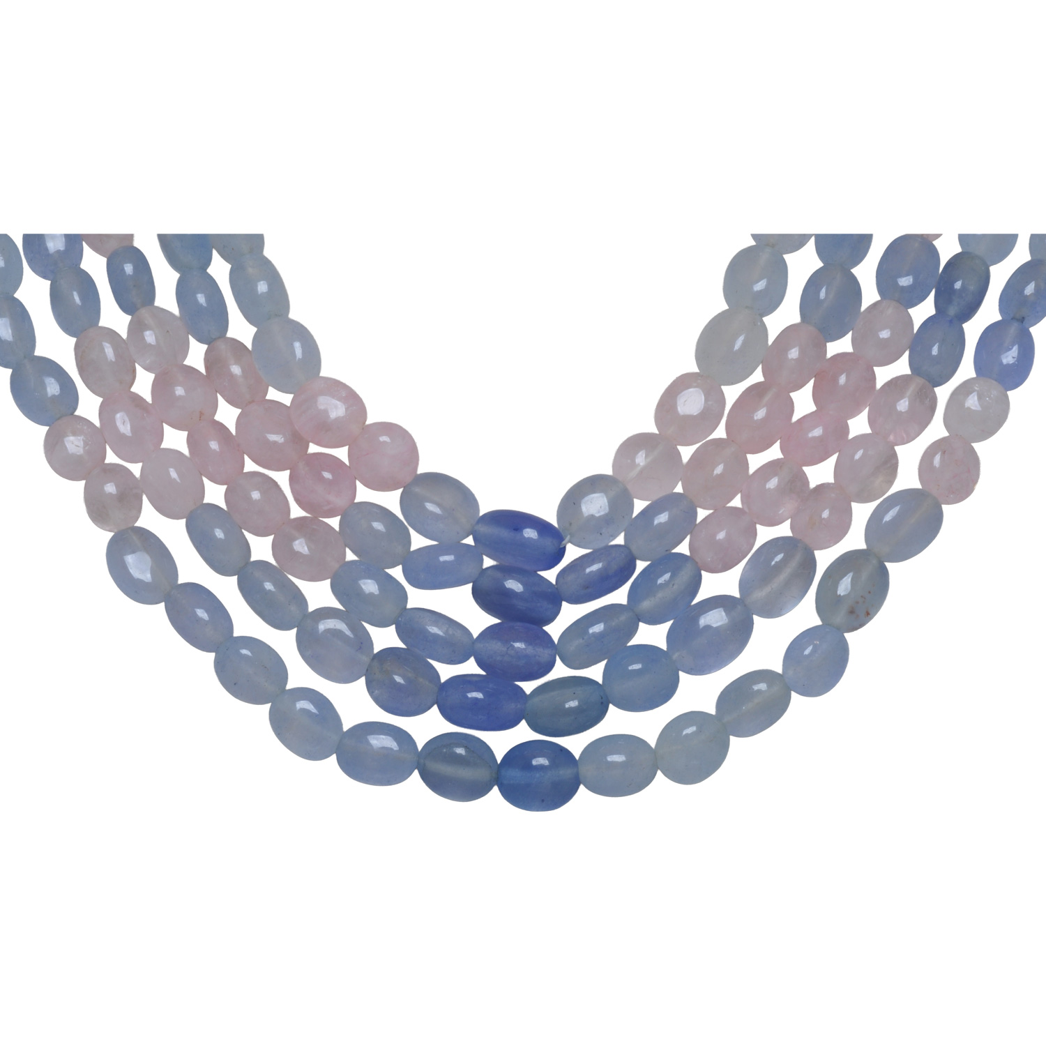 5 Rows Neklace Of Rose Quartz & Blue Chalcedony Gemstone Beads - Image 5