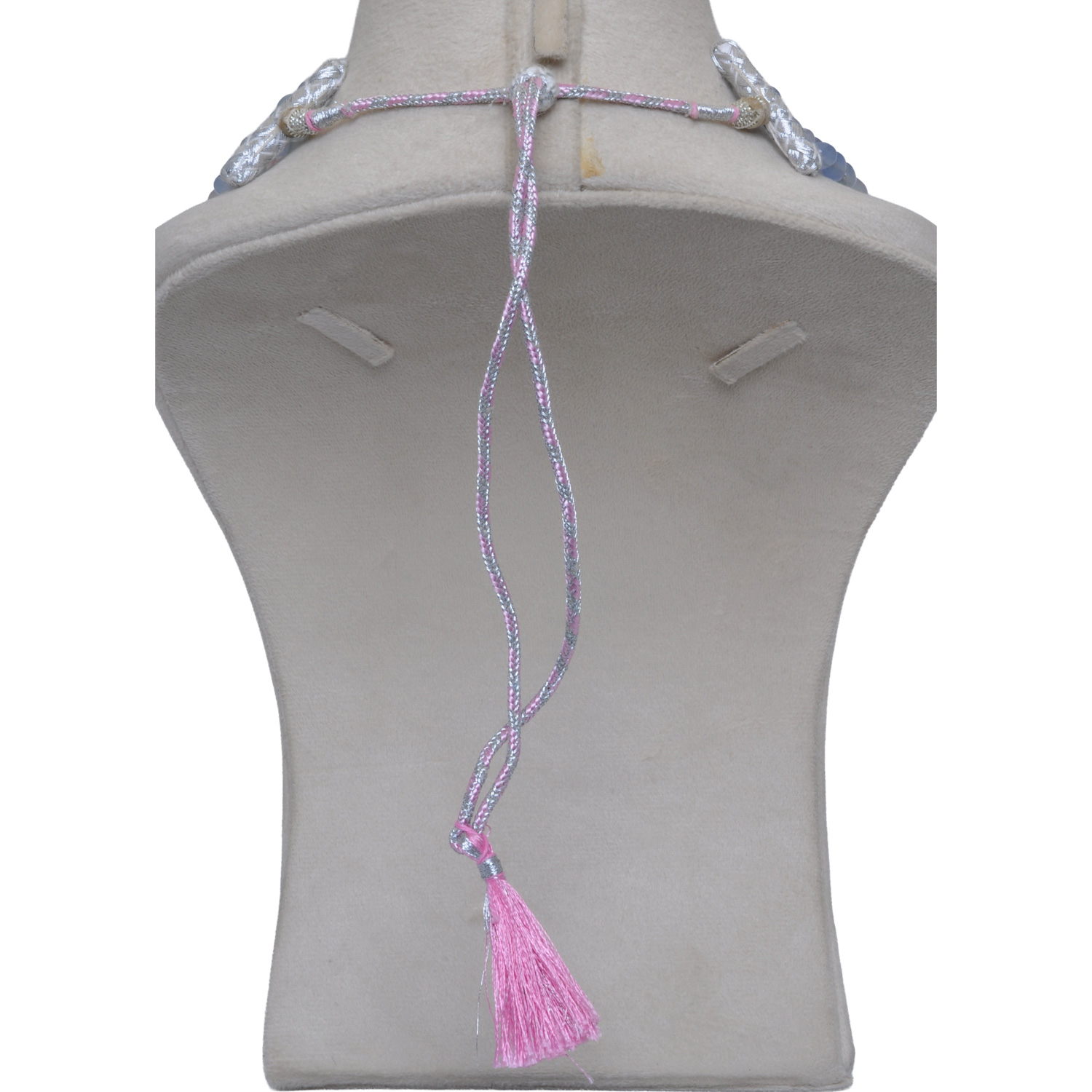 5 Rows Neklace Of Rose Quartz & Blue Chalcedony Gemstone Beads - Image 4