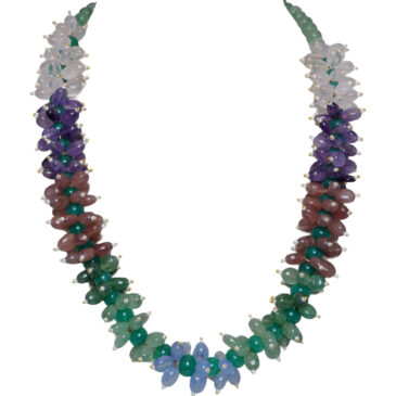 Emerald, Tanzanite, Tourmaline, Rose Quartz, Amethyst Gemstone Necklace