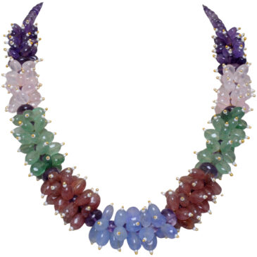 Emerald, Tanzanite, Tourmaline, Rose Quartz, Amethyst Gemstone Necklace